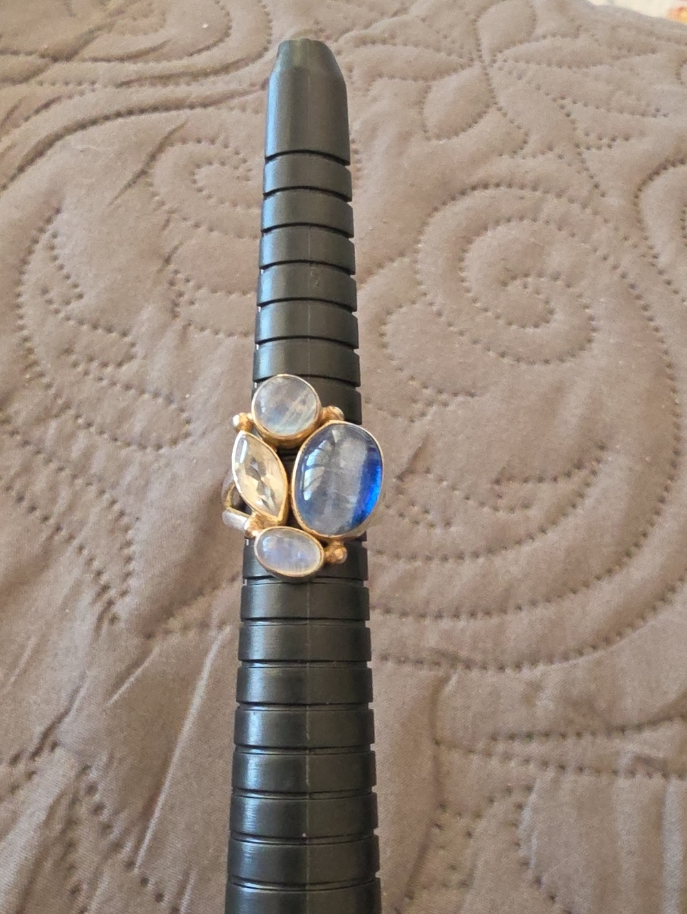 Kyanite, Moonstone, White Topaz Multi-Stone Statement Ring - Sterling Silver